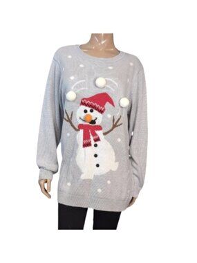 💠Ugly Christmas Sweater 3D Juggling Snowman Grey Womens Size 1X Holiday Knit